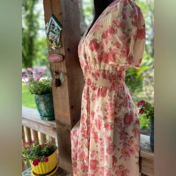 Vintage Rabbit Designs Cottage-Core Romantic Candlelight Pink Floral Dress 8 - Picture 5 of 11